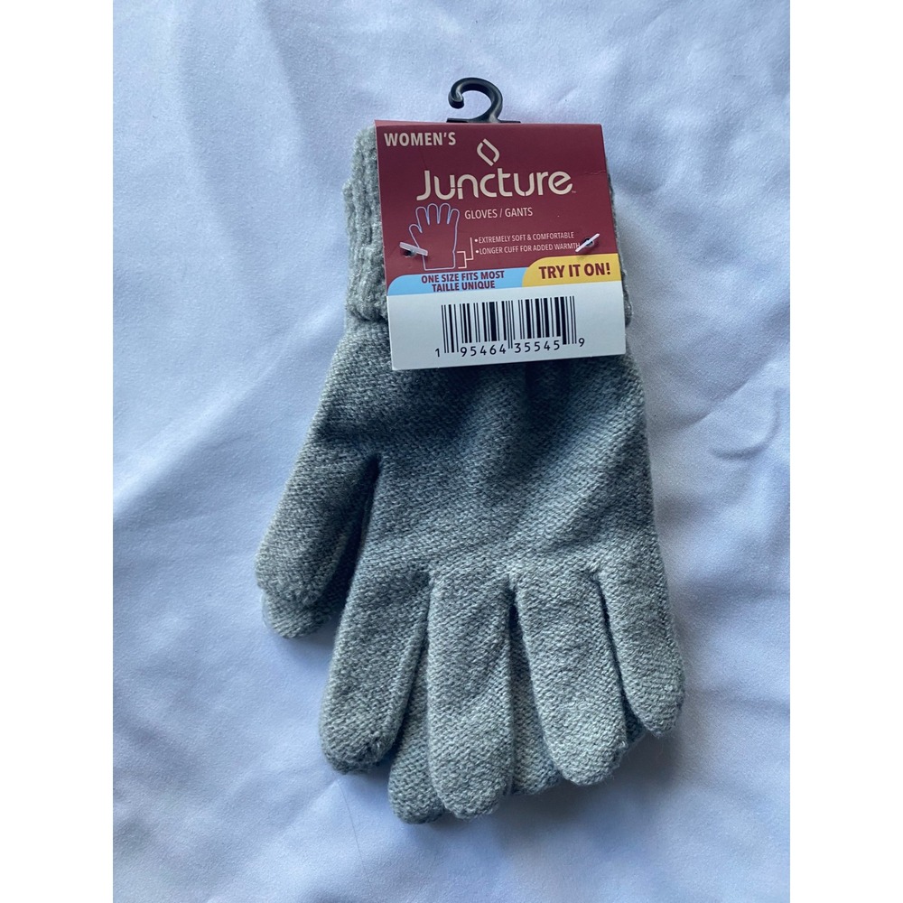 Juncture Women Knit Cuffed Winter Gloves Size OSFM Grey Classic Cozy Basic